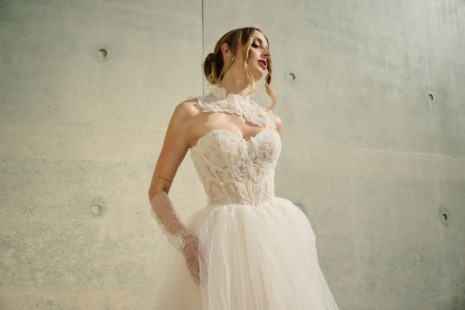 Aurynnesse wedding dress by Lina Becker Germany, Sheer, corset-reinforced back